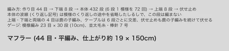 編み図の下に書いたテキスト。編み方のメモ 4 行と、太字のタイトル
